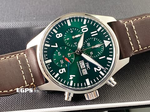 IWC 萬國 Pilot`s IW378005 飛行員 計時碼錶  綠色面盤  2024年保單 全新飛行員計時腕錶，新式錶帶簡易替換系統  飛行錶 自動上鏈 43mm