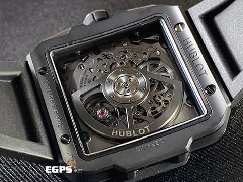 HUBLOT 宇舶 SQUARE BANG UNICO 黑色魔力 821.CI.0170.RX 黑色陶瓷 飛返 計時碼表 鏤空面盤  噴砂及拋光黑色陶瓷 超夯、超熱門錶款!!【暗黑騎士】!!2024年保單 自動上鍊 42mm