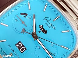 Glashutte Original 格拉蘇蒂 Seventies Chronograph Panorama Date 七零年代 70s 復古<font color="#48a6ce">&nbsp;Disco Blue 迪斯可藍色面盤 限量100只</font>&nbsp;1-37-02-10-02-70 飛返 計時碼表 大日期窗 動能顯示 不鏽鋼材質&nbsp;<font color="#FF0000">2022年台灣公司貨</font>&nbsp;德國錶 自動上鍊 40mm