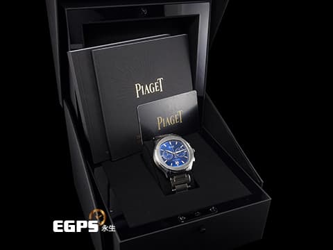 PIAGET 伯爵 Polo Chronograph 計時碼錶 G0A41006 藍色條紋錶盤 不鏽鋼 2026年保單 自動上鍊 42mm