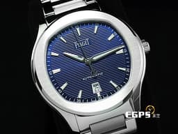 PIAGET 伯爵 Piaget Polo Date G0A41002 不鏽鋼材質 <font color=#FF0000>2024年極新保單</font> 藍色雕紋面盤 自動上鍊 <font color=#4169e1>百搭易襯、標誌性的枕形錶殼造型，搭上暗夜藍橫向雕紋面盤散發出令人心動的高貴感</font> 42mm