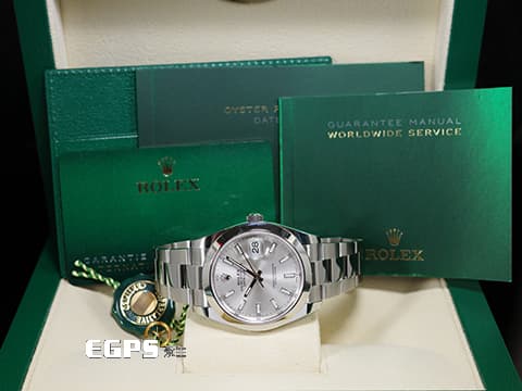 ROLEX 勞力士 Datejust 41 蠔式日式型 126300 銀色太陽紋面盤 柱狀時標 經典 DJ41 不鏽鋼 2024年新式綠卡 蠔式（Oyster）三節錶帶 自動腕錶 41mm