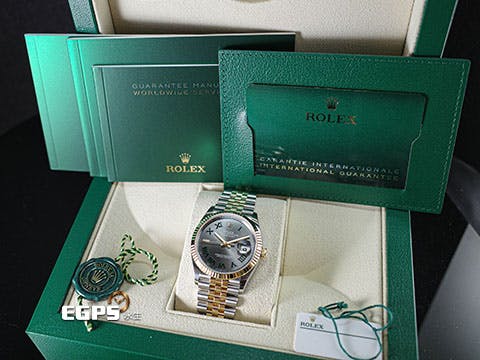 ROLEX 勞力士 Datejust 36 蠔式日誌型 126233 綠羅馬時標面盤 半金款 18K黃金 DJ36 經典三角坑紋錶圈 2024年保單 紀念型（Jubilee）五株錶帶 自動上鍊 36mm