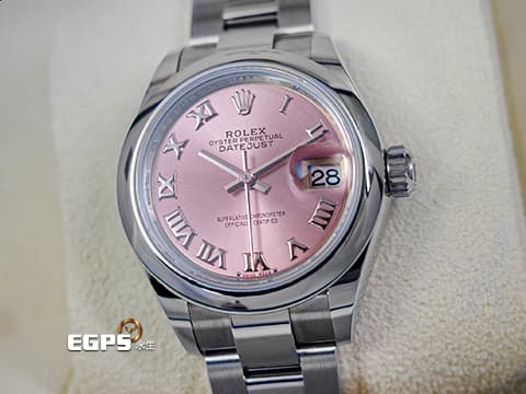 ROLEX 勞力士 Lady-Datejust 28 蠔式日誌型 279160 粉紅色面盤 羅馬數字時標 經典 DJ28 不鏽鋼 2021年保卡 蠔式（Oyster）三節板帶 自動上鍊 28mm