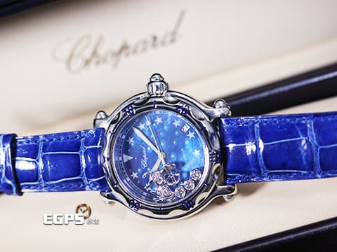 CHOPARD 蕭邦 Happy Sport Zodiac 快樂鑽 星座 射手座 288430-3004 藍色面盤 原廠射手座造型跑鑽 不鏽鋼 2024年保單 石英腕錶 38mm