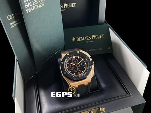 Audemars Piguet 愛彼 AP錶 Royal Oak Offshore 2019年新卡 皇家橡樹 離岸型 ROO 計時碼表 26401 RO 玫瑰金 大金貓&nbsp;26401RO.OO.A002CA.02 搭配原廠黑色紡織紋橡膠錶帶 陶瓷框&nbsp;自動上鍊 44mm