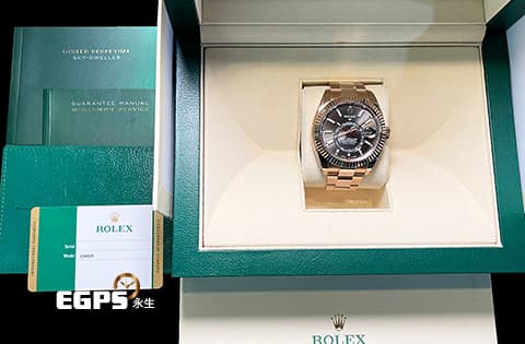 ROLEX 勞力士 Sky-Dweller 326935 天行者 年曆錶 兩地時區 18K永恆玫瑰金材質 鍊帶款 深銠銀灰色面盤 2019年保卡&nbsp;自動上鏈 42mm