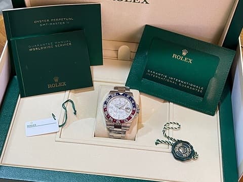 ROLEX 勞力士 GMT-Master II 格林威治型 126719BLRO Met 兩地時區 停產絕版錶款&nbsp;Meteorite 隕石面盤 紅藍雙色陶瓷圈 Pepsi 百事圈 可樂圈 18K白金材質 2023年保卡 已貼膜&nbsp;自動上鍊 40mm