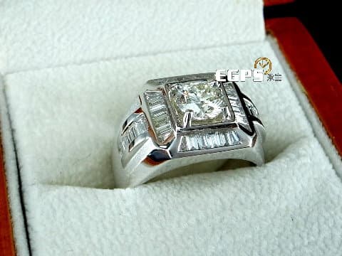 天然鑽石 鑽戒 主石重1.01CT 男戒 白K金 T鑽戒台 結婚鑽戒