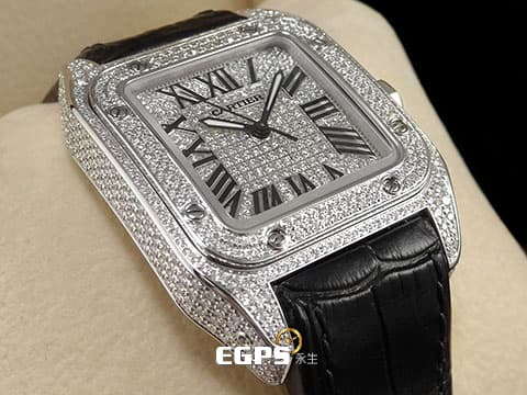 CARTIER 卡地亞 Santos 100 XL 山度士 精鑲鑽石 錶殼、錶腹、錶冠，精鑲嵌滿滿高等級天然美鑽 、滿天星鑽石面盤  閃到一個不要不要的   自動上鍊 41mm