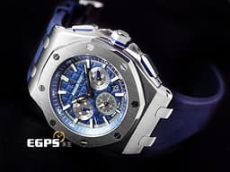 Audemars Piguet 愛彼 AP錶 Royal Oak Offshore 皇家橡樹 離岸型 計時碼錶 26480TI <font color="#05f0f0">鈦金屬材質 藍色大格紋面盤</font> <font color="#FF0000">2021保單 </font> 自動上鍊 42mm