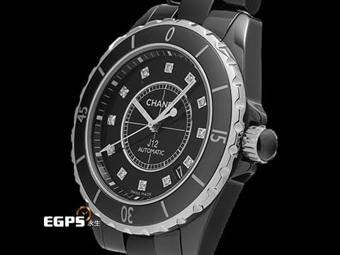 CHANEL 香奈兒 J12 Black Ceramic H1626 經典 黑陶瓷 專利不鏽鋼蝴蝶扣 原廠鑲嵌鑽石時標 自動上鍊 38mm