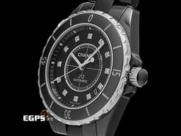 CHANEL 香奈兒 J12 Black Ceramic H1626 經典 <font color="#05f0f0">黑陶瓷 專利不鏽鋼蝴蝶扣 原廠鑲嵌鑽石時標</font> 自動上鍊 38mm