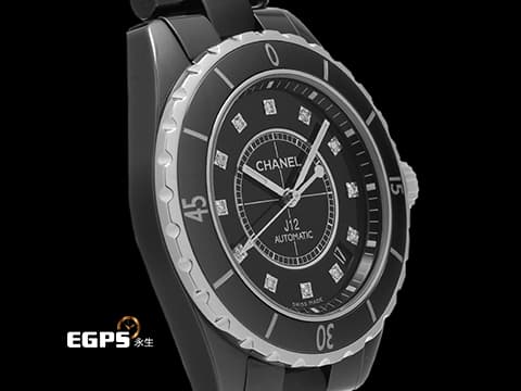 CHANEL 香奈兒 J12 Black Ceramic H1626 經典 黑陶瓷 專利不鏽鋼蝴蝶扣 原廠鑲嵌鑽石時標 自動上鍊 38mm