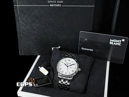MONTBLANC 萬寶龍 Star Legacy Day Date 明星傳承系列 128687 銀白色放射星形扭索飾紋錶盤 <font color="#0c28b0">藍鋼指針</font> 不鏽鋼 星期日期顯示 大三針 <font color="#ff0000">2026年保單 </font>自動上鍊 39mm