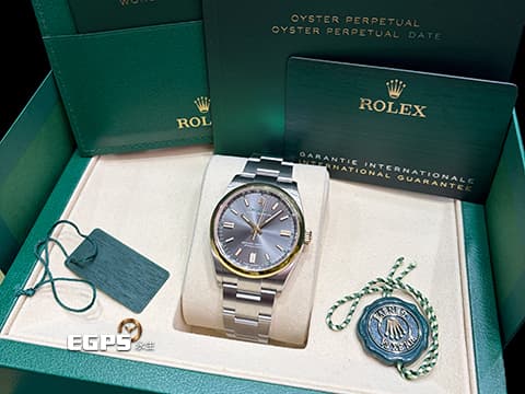 ROLEX 勞力士 Oyster Perpetual 36 蠔式恆動型 126003 OP36 不鏽鋼&18K黃金材質 半金 今年最新款 100週年紀念款 石板灰色太陽放射紋面盤 100週年字樣 勞力士綠色「ROLEX」字樣以及綠色方格時標 2026年保卡 自動上鍊 36mm