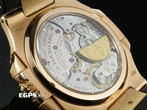 Patek philippe 百達翡麗 PP錶 Nautilus 鸚鵡螺 金鷹系列 5712R-001 18K玫瑰金材質 精鑲大梯鑽框 絕版日內瓦印記 月相盈虧 動能顯示 附原廠出廠證明單 自動上鍊43x38mm