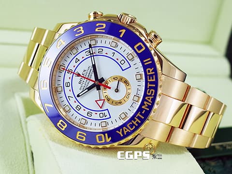 ROLEX 勞力士 Yacht-Master II 蠔式 遊艇名仕型 116688 絕版藍鋼指針面盤 藍色陶瓷錶圈 帆船 倒數 計時碼表 18K黃金材質 全金大遊艇 2017年保單 自動上鍊 44mm