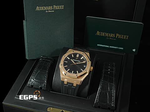 Audemars Piguet 愛彼 AP錶 Royal Oak 皇家橡樹 15500OR.OO.D002CR.01 玫瑰金材質 搭配Rubber B橡膠錶帶 15500 OR 經典黑色格紋面盤 大三針 2021年保卡 自動上鍊 41mm
