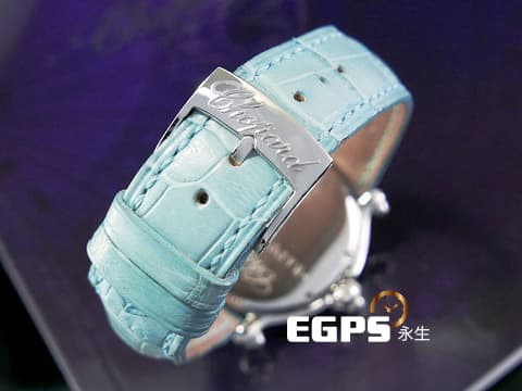 蕭邦錶 CHOPARD Happy Sport系列 HAPPY BUTTERFLY 快樂鑽 288452-3001 不鏽鋼材質 原廠鑲嵌2隻共0.30ct鑽石蝴蝶 1隻 0.16ct藍寶石蝴蝶 石英機芯 38.5 mm