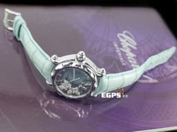 蕭邦錶 CHOPARD Happy Sport系列 HAPPY BUTTERFLY 快樂鑽 288452-3001 不鏽鋼材質<font color="#05f0f0"> 原廠鑲嵌2隻共0.30ct鑽石蝴蝶 1隻 0.16ct藍寶石蝴蝶</font> 石英機芯 38.5 mm