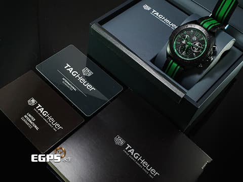 TAG HEUER 泰格豪雅 F1系列 Formula 1 CAZ1113.FC8189 黑色PVD不鏽鋼材質 黑色格紋面盤搭配綠色指針、時標、刻度 1/10秒計時功能 2026年保卡 石英機芯 42mm
