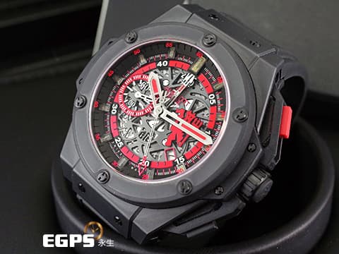 HUBLOT 宇舶錶 King Power Red Devil Manchester United 王者至尊 716.CI.1129.RX 英超 紅魔鬼 曼聯隊 計時碼表 黑陶瓷材質 鏤空面盤 限量500只 台灣公司貨 自動上鍊 大尺寸 46mm