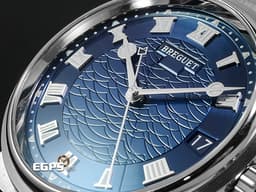 BREGUET 寶璣 Marine 航海系列 航海家 海之王子 5517BB/Y2/9ZU 18K白金材質 <font color="#05f0f0">寶齊萊藍機刻雕花波浪紋面盤</font>  <font color="#FF0000">2019年保單</font> 自動上鍊 40mm