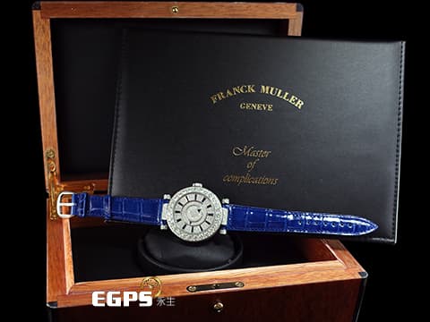 FRANCK MULLER 法蘭穆勒 Double Mystery 神秘 藍色 DM 42 D 1R CD 18K白金 大鑽圈  原鑲滿天星鑽石面盤、大鑽圈、鑽耳、鑽扣 新錶參考訂價:3,444,000元  自動上鍊 42mm