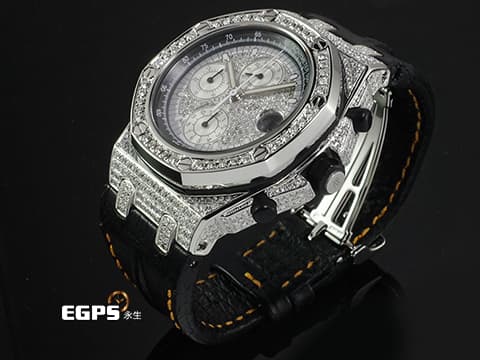 Audemars Piuget 愛彼 AP錶 Royal Oak Offshore 25940 皇家橡樹離岸型 不鏽鋼材質 精鑲鑽石滿天星面盤、鑲鑽錶圈、鑲鑽錶殼 自動上鍊 計時碼表 42mm