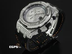Audemars Piuget 愛彼 AP錶 Royal Oak Offshore 25940 皇家橡樹離岸型 不鏽鋼材質 <font color="#05f0f0">精鑲鑽石滿天星面盤、鑲鑽錶圈、鑲鑽錶殼</font> 自動上鍊 計時碼表 42mm