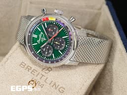 BREITLING 百年靈 Top Time B01系列 Ford Mustang腕錶 <font color="#007500">福特 野馬跑車 綠色面盤</font> AB01762 計時碼表 不鏽鋼 <font color="#FF0000">自製B01機芯 2025年保單</font> 自動上鍊 41mm