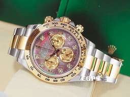 ROLEX 勞力士 Daytona 半金款迪通拿 116503 NG <font color="#FF0000">2021年新式保單 稀有珍珠貝母塘金面盤  搭配稀少貝母鑽石面盤,要撞錶的機會真是微乎其微, <font color="#33CCFF">2023年停產款 超值錶款,值得擁有!! </font> </font> 116503NG 計時碼表 八鑽時標 亂碼字頭 40mm