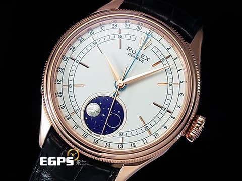 ROLEX 勞力士 Cellini Moonphase 徹利尼 50535 永恆玫瑰金 2023年停產款 藍色琺瑯夜空搭配隕石月球月相 隕石月相星空 2021年新式保卡 自動上鍊 39mm