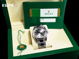 ROLEX 勞力士 DATEJUST II 蠔式日誌 126334 不鏽鋼材質 18K白金三角坑紋圈 <font color="#05f0f0">灰色太陽文放射面盤 原廠鑲嵌鑽石時標</font> <font color="#ff0000">2026年卡</font> 自動上鍊 41mm