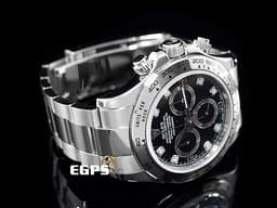 ROLEX 勞力士 Daytona 迪通拿 116509G 18K白金材質 <font color="#05f0f0">黑色面盤搭配原廠鑲嵌鑽石時標</font> <font color="#FF0000">2020年新式綠卡 錶友珍藏未使用品 </font>自動上鍊 40mm
