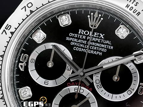 ROLEX 勞力士 Daytona 迪通拿 116509G 18K白金材質 黑色面盤搭配原廠鑲嵌鑽石時標 2020年新式綠卡 錶友珍藏未使用品 自動上鍊 40mm
