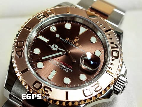 ROLEX 勞力士 Yacht-master 116621 遊艇名仕型 18K玫瑰金與不鏽鋼材質 半金款 巧克力色面盤 2018年12月保卡 自動上鍊 40mm