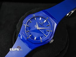 HUBLOT 宇舶 Classic Fusion 經典融合 ORLINSKI 聯名款 550.ES.5100.RX.ORL21 <font color="#3b74e8">立體切面藍陶瓷錶殼、藍色面盤</font> 大三針 <font color="#ff0000">2025年保單</font> 自動上鍊 40mm