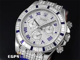ROLEX 勞力士 Daytona 迪通拿 116599-12SA 計時碼表 白K金材質 <font color="#05f0f0">原廠梯鑽+藍寶石錶圈、滿鑲滿天星面盤!</font><font color="#0582f5">稀有琺瑯羅馬數字時標</font>,<font color="#ff0000">原廠保養保固至2027年12月 </font> <font color="#fafa01">防偽內圈</font> 自動上鍊 40mm