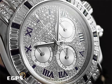 ROLEX 勞力士 Daytona 迪通拿 116599-12SA 計時碼表 白K金材質 原廠梯鑽+藍寶石錶圈、滿鑲滿天星面盤!稀有琺瑯羅馬數字時標,原廠保養保固至2027年12月 防偽內圈 自動上鍊 40mm