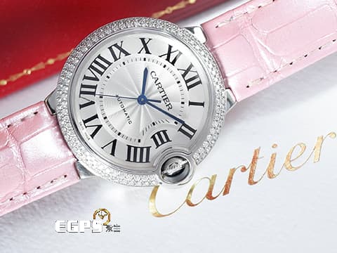 CARTIER 卡地亞 Ballon Bleu 藍氣球 WE900651 18K白金材質 原廠鑲嵌鑽石錶圈 銀白色面盤 台灣公司貨 新錶定價:1,050,000 元 自動上鍊 36mm