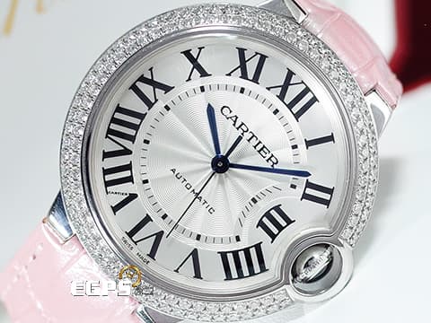 CARTIER 卡地亞 Ballon Bleu 藍氣球 WE900651 18K白金材質 原廠鑲嵌鑽石錶圈 銀白色面盤 台灣公司貨 新錶定價:1,050,000 元 自動上鍊 36mm