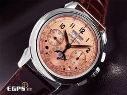 Patek philippe 百達翡麗 PP 5270P-001 鉑金材質 5270P Platium 萬年曆 月相顯示 計時功能 超複雜功能時計系列 <font color="#fbbc65"> 消失在百達翡麗官網 停產絕跡的誘人鮭魚 <font style=""> 傳奇經典鮭魚色面盤</font></font><font color="#ff0000"> 2021年保單 </font>手上鍊 41mm