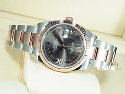 ROLEX 勞力士 蠔式 Datejust 126231 永恒玫瑰金 半金款 <font color="#05f0f0">銀灰色放射紋面盤 原廠鑲鑽羅馬數字VI及IX</font> <font color="#ff0000"> 2023年保卡</font> 自動上鍊 36mm