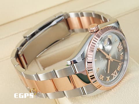 ROLEX 勞力士 蠔式 Datejust 126231 永恒玫瑰金 半金款 銀灰色放射紋面盤 原廠鑲鑽羅馬數字VI及IX 2023年保卡 自動上鍊 36mm