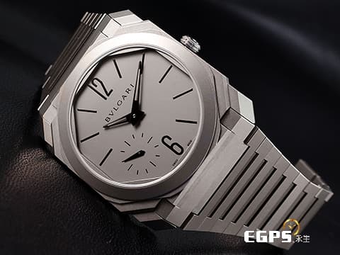 BVLGARI 寶格麗 Bulgari Octo Finissimo 系列 102713 八角形多稜角設計外框 PT950 鉑金微型自動盤 小秒針 超薄 鈦金屬 2023年台灣公司貨 自動上鍊 40mm