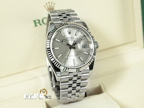 ROLEX 勞力士 DateJust 126234 蠔式日誌型 銀色放射紋面盤 DJ36 經典三角坑紋錶圈 2025年保卡 紀念型(Jubilee)五銖錶帶 自動上鍊 36mm