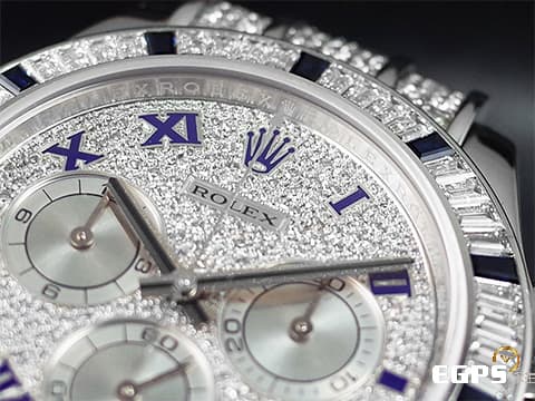 ROLEX 勞力士 Daytona 迪通拿 116599-12SA 計時碼表 116599SA 白K金材質 原鑲大梯鑽+藍寶石錶圈、滿鑲滿天星面盤!稀有琺瑯羅馬數字時標 防偽內圈 自動上鍊 40mm