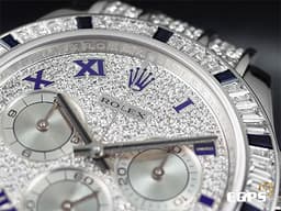 ROLEX 勞力士 Daytona 迪通拿 116599-12SA 計時碼表 116599SA 白K金材質 <font color="#FF0000">原鑲大梯鑽+</font><font color="#0582f5">藍寶石錶圈</font><font color="#FF0000">、</font><font color="#05f0f0">滿鑲滿天星面盤!</font><font color="#fafa01">稀有琺瑯羅馬數字時標 </font><font color="#fa00fa">防偽內圈 </font>自動上鍊 40mm